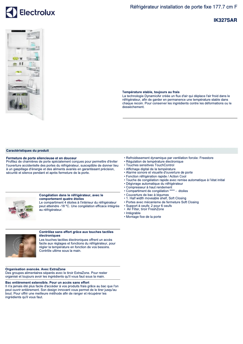 Page 1 de la notice Fiche technique Electrolux IK327SAR