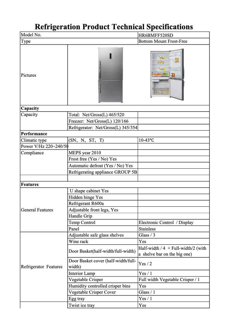 Page 1 de la notice Fiche technique Hisense HR6BMFF520SD