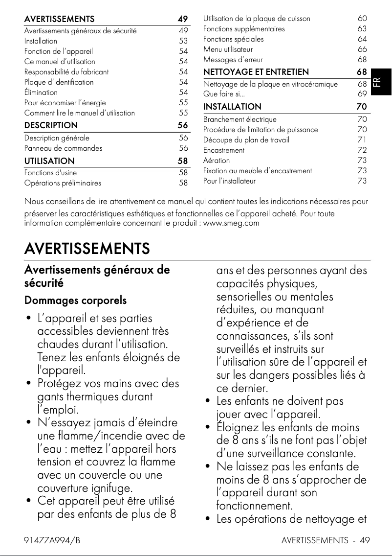 Page n°1 - Manuel utilisateur Smeg SI1M4734D