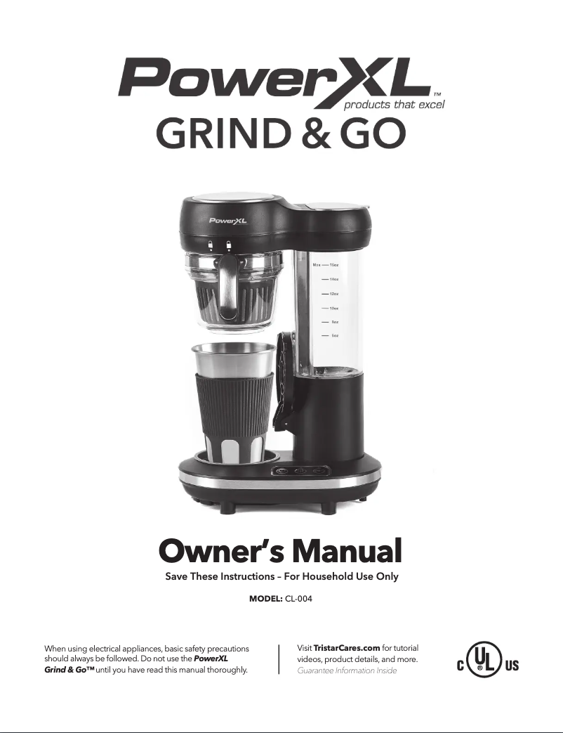 Page 1 de la notice Manuel utilisateur PowerXL Grind & Go Plus CL-004