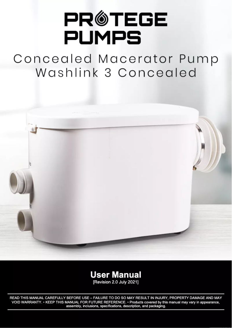 Page n°1 - Manuel utilisateur Protege Washlink 3 Concealed