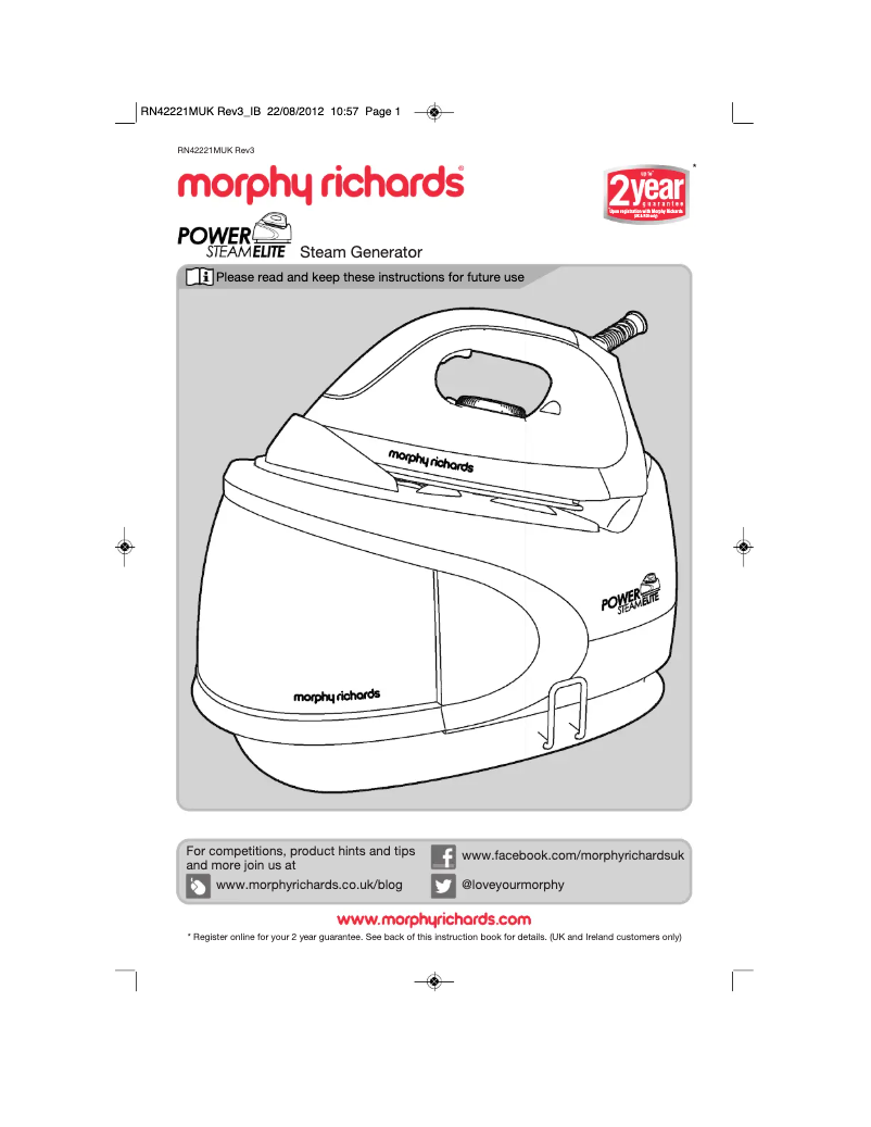 Page 1 de la notice Manuel utilisateur Morphy Richards Power Steam Elite 330004
