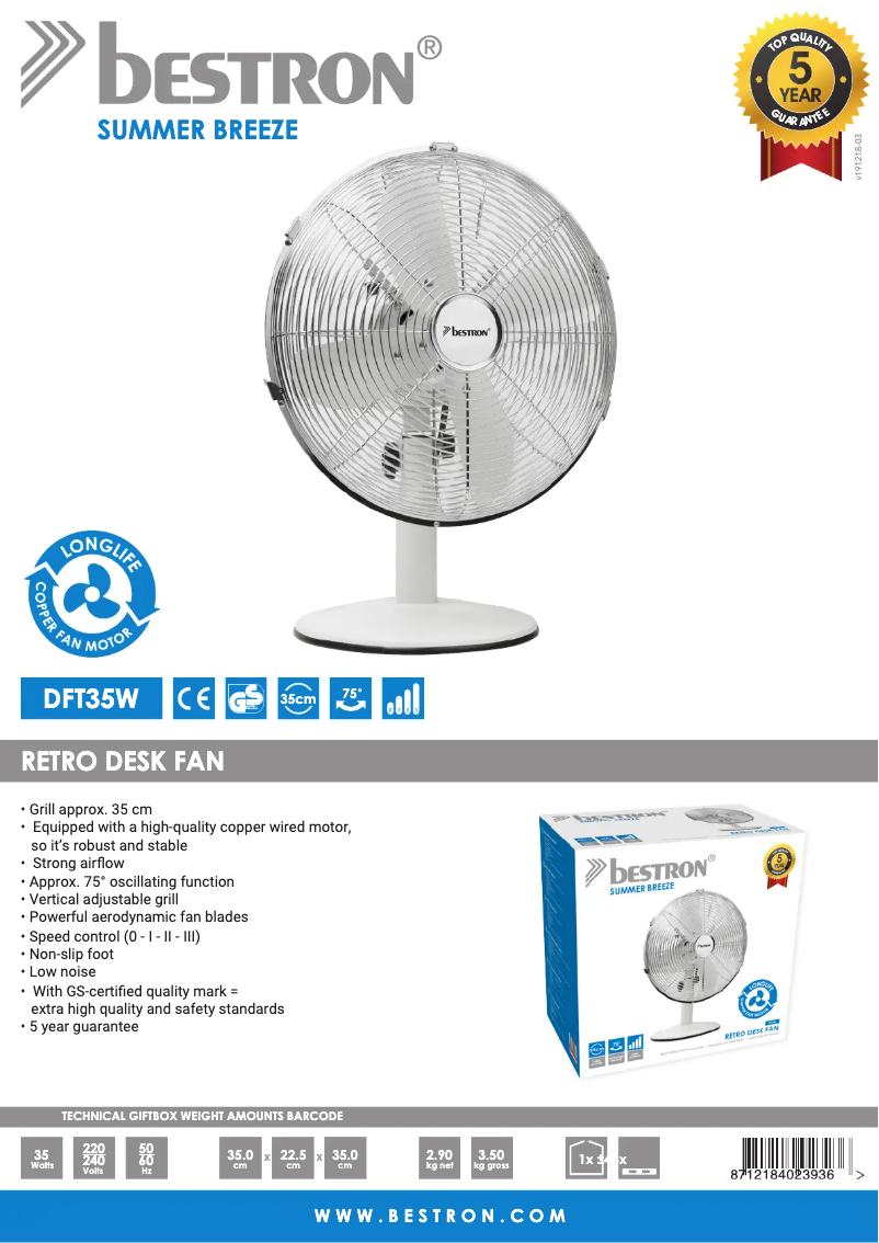 Page n°1 - Fiche technique Bestron DFT35W