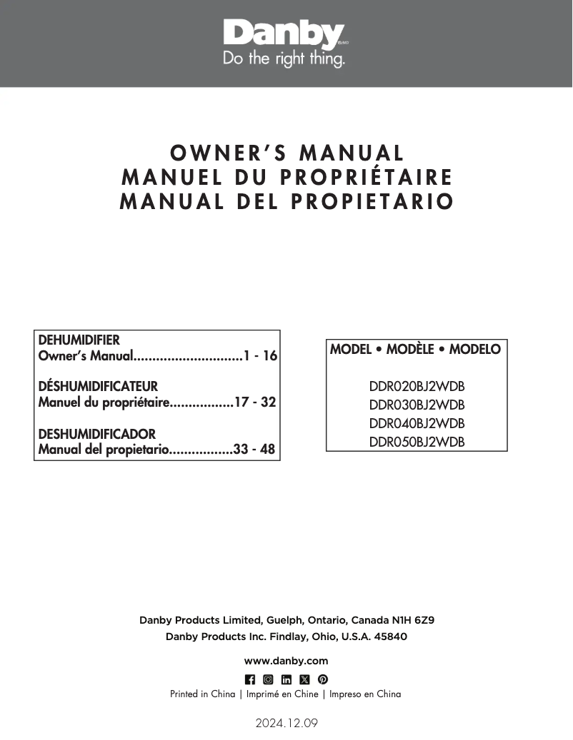 Page 1 de la notice Manuel utilisateur Danby DDR050BJ2WDB