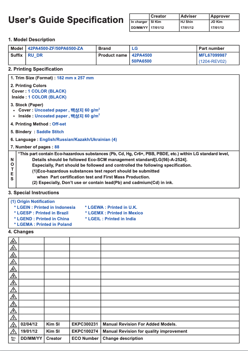 Imagen de la primera página del manual del dispositivo 50PA6520