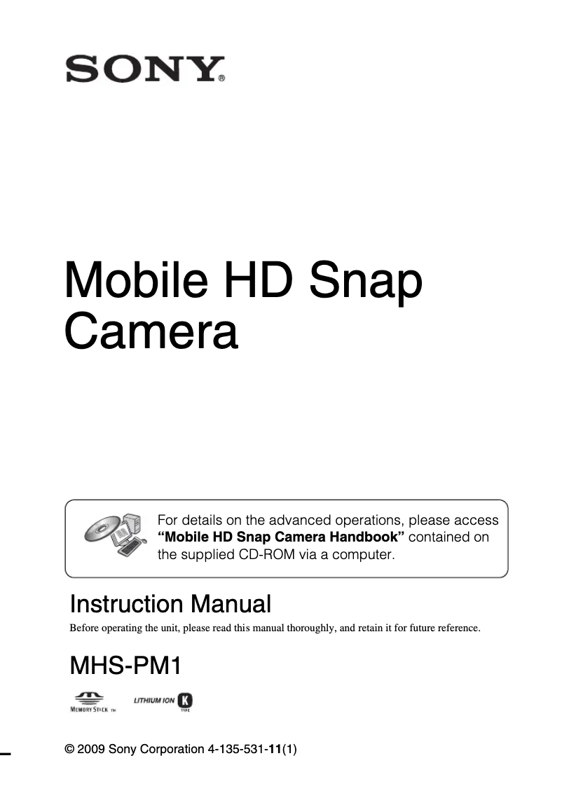 Page n°1 - Manuel utilisateur Sony HD MHS-PM1