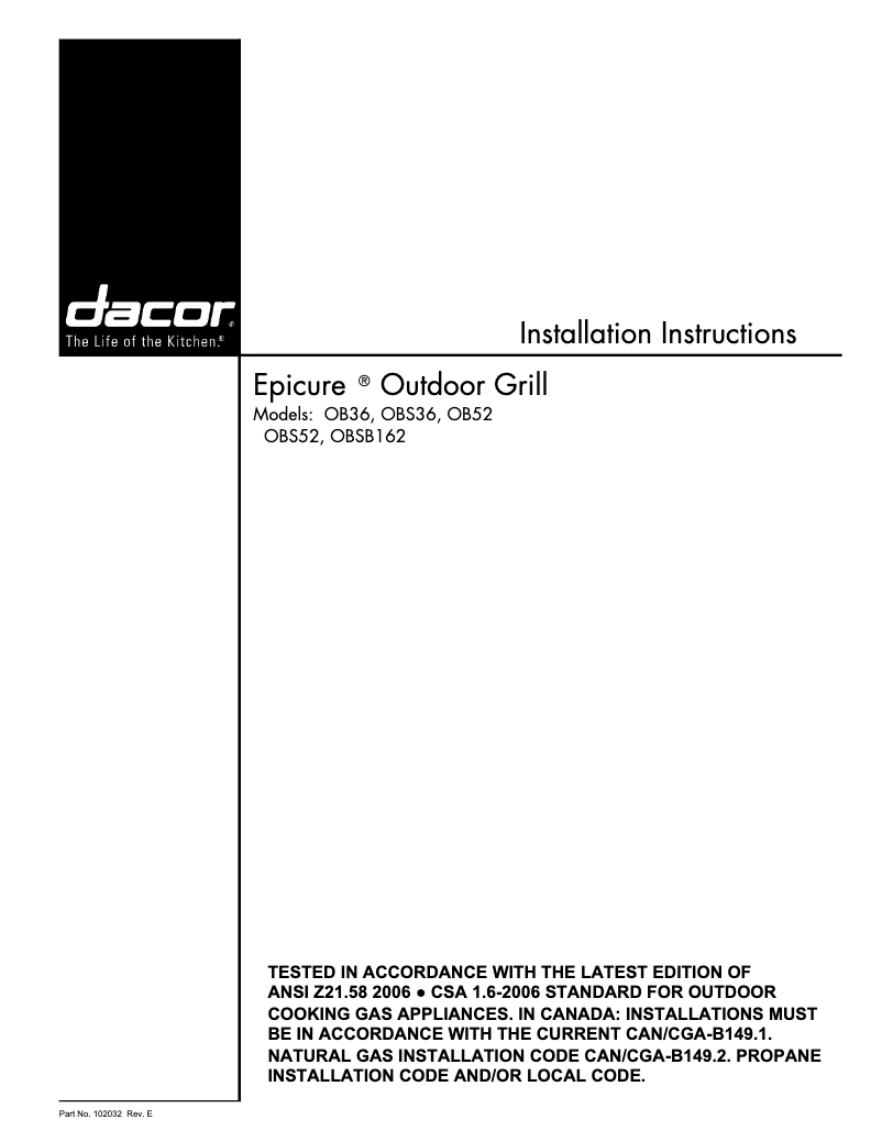 Page 1 de la notice Guide d'installation Dacor OB52