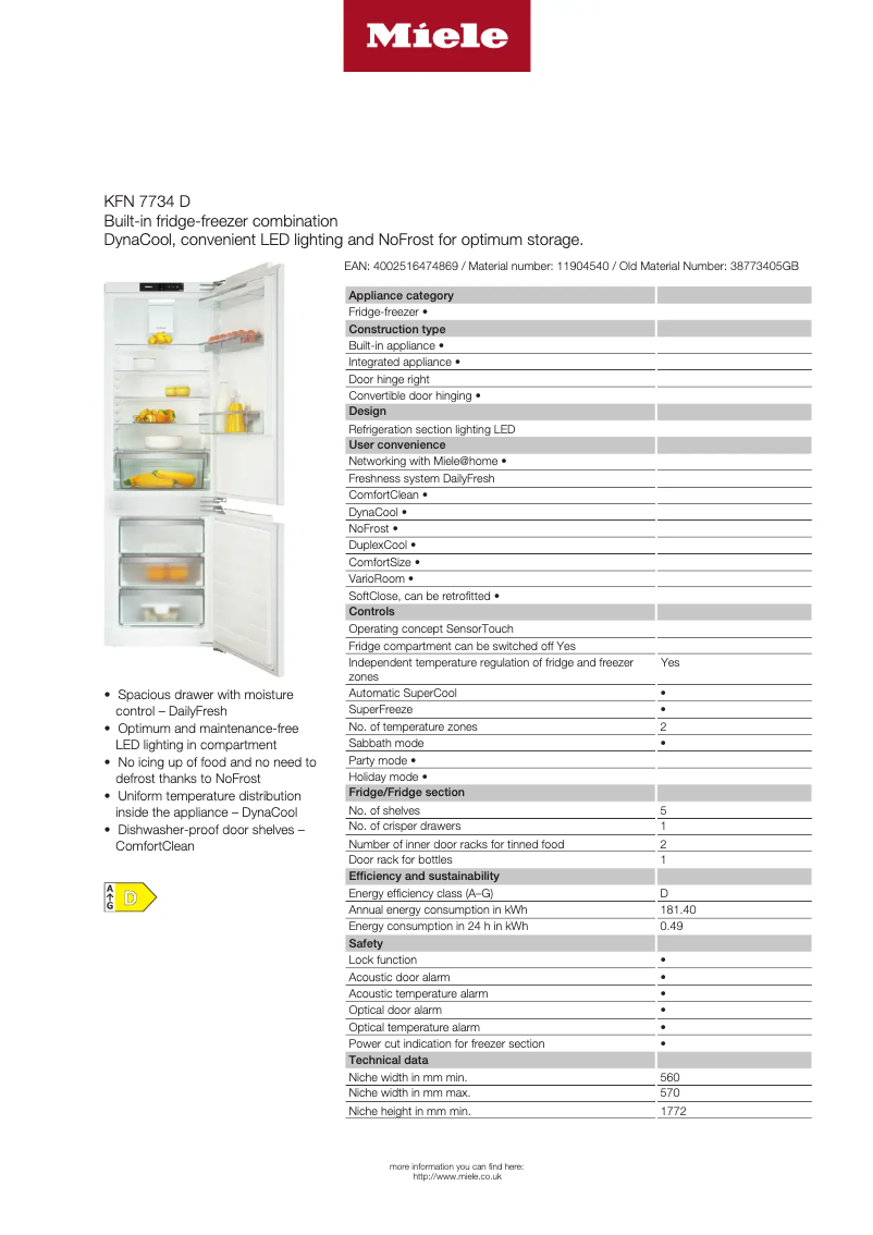 Page n°1 - Fiche technique Miele KFN 7734 D