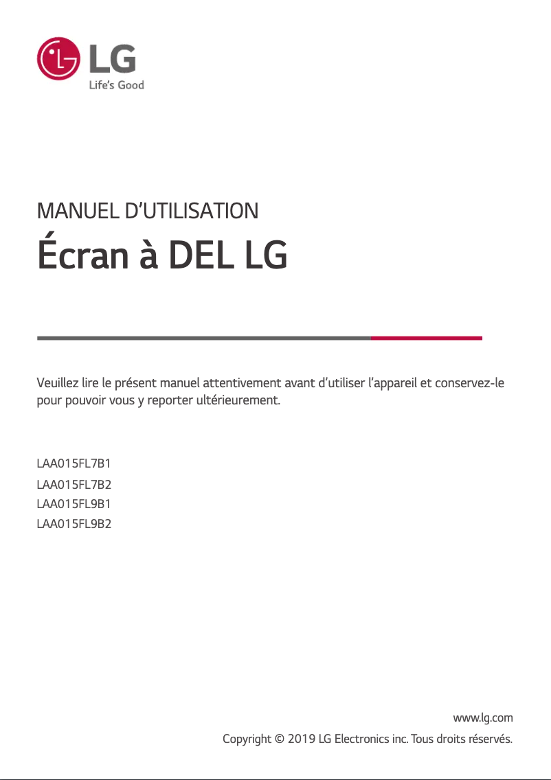 Page 1 de la notice Manuel utilisateur LG LAA015FL7B2