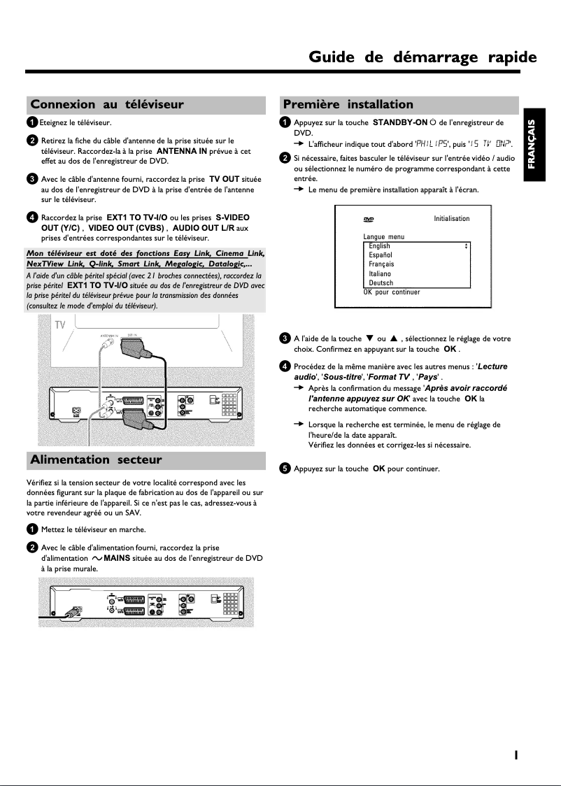 Page 1 de la notice Guide de démarrage rapide Philips DVDR730