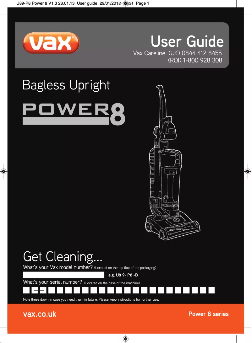 Page 1 de la notice Manuel utilisateur Vax Power 8 U89-P8-P