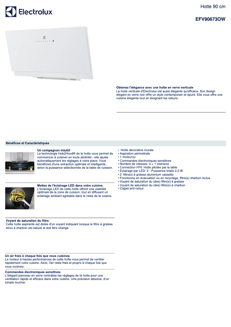 Página 1 del manual Ficha técnica Electrolux EFV90673OW