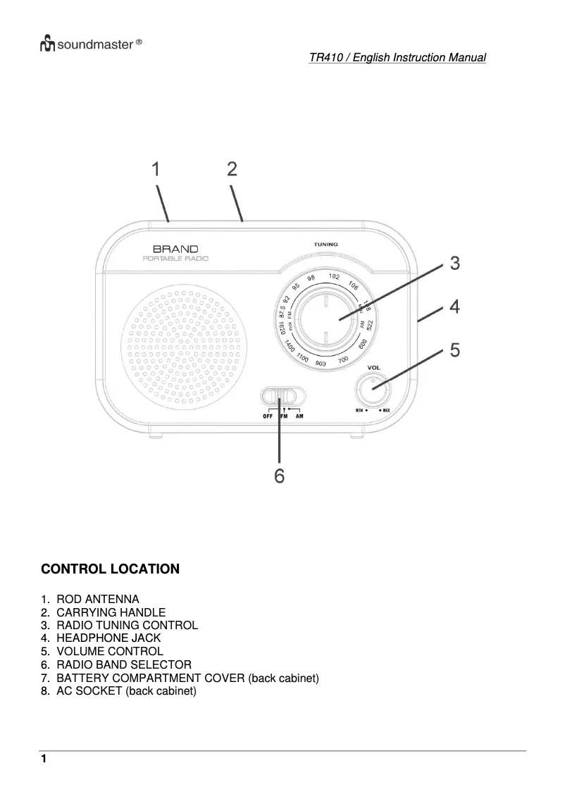 Page n°1 - Manuel utilisateur Soundmaster TR410