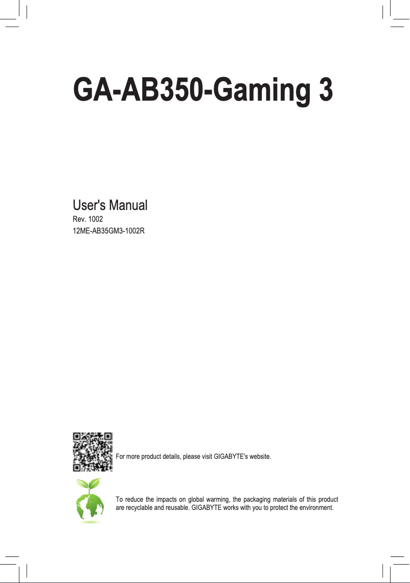 Page 1 de la notice Manuel utilisateur Gigabyte AB350 Gaming 3