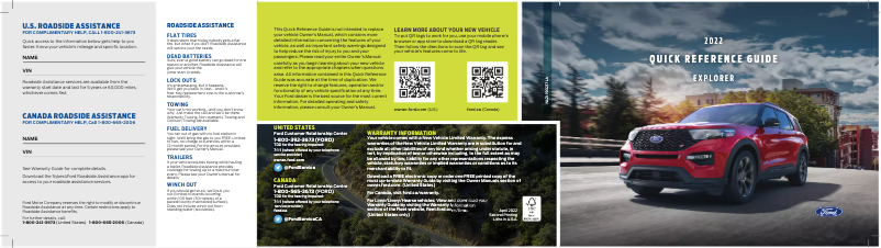 Page 1 de la notice Guide de démarrage rapide Ford Explorer (2022)