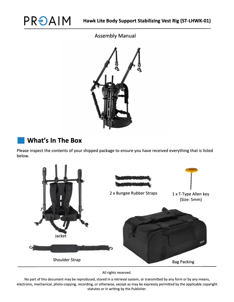 Page 1 de la notice Manuel utilisateur Proaim Hawk Lite