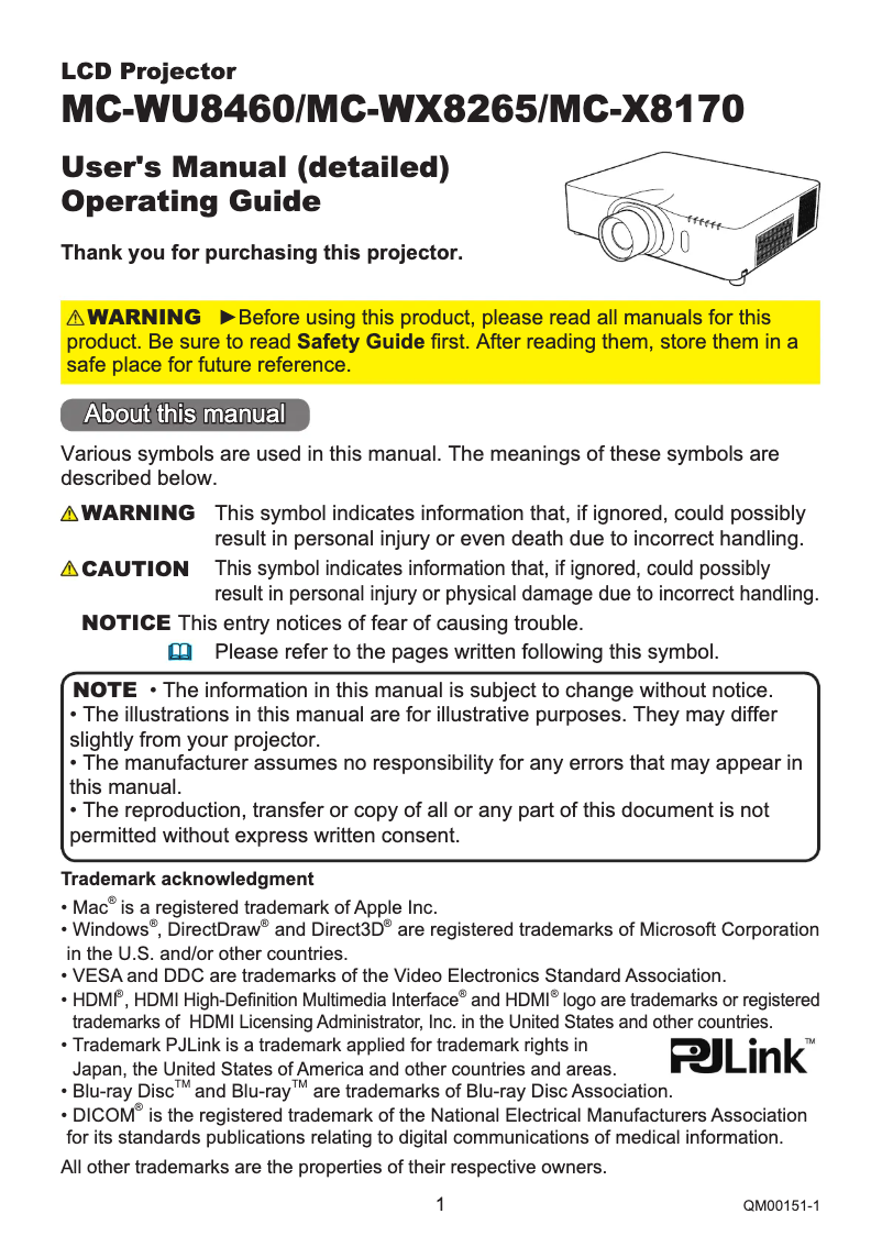 Page 1 of the manual User Manual Maxell MC-WX8265