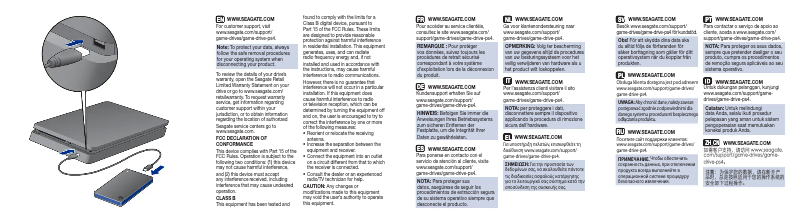 Page n°1 - Guide de démarrage rapide Seagate Game Drive for PS4