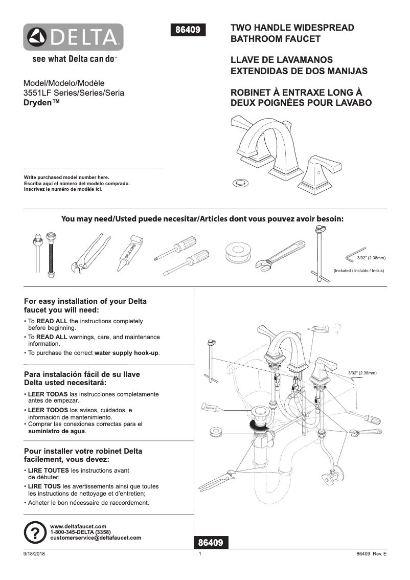 Page 1 de la notice Manuel utilisateur Delta 3551LF