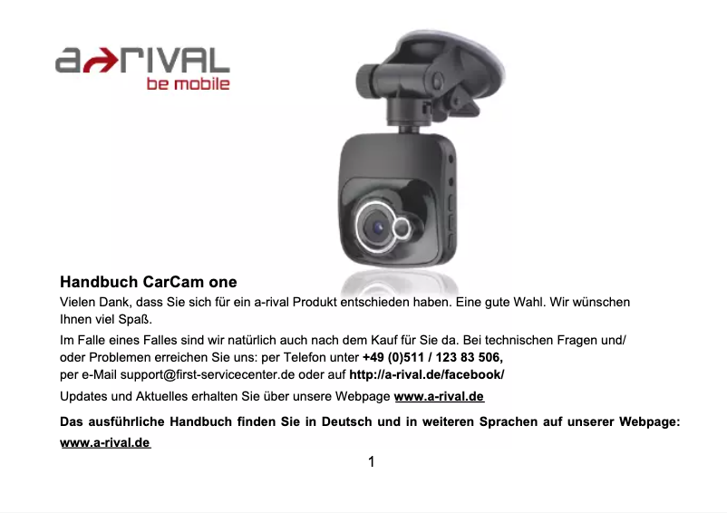 Page 1 de la notice Manuel utilisateur A-Rival CarCam one