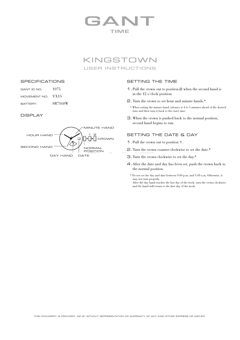 Page n°1 - Manuel utilisateur Gant Kingstown 1075