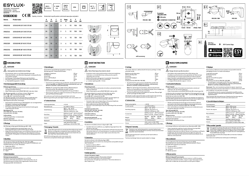Page n°1 - Manuel utilisateur Esylux MD 230