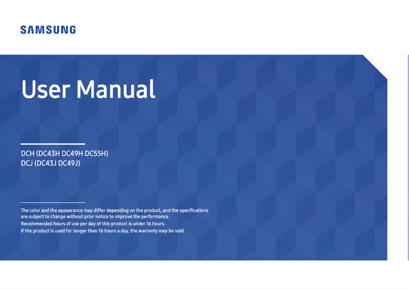 Page 1 de la notice Manuel utilisateur Samsung LH49DCJPLGA/GO