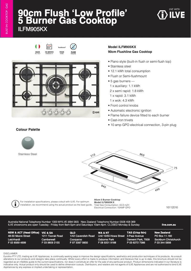 Page 1 de la notice Fiche technique Ilve ILFM905KX