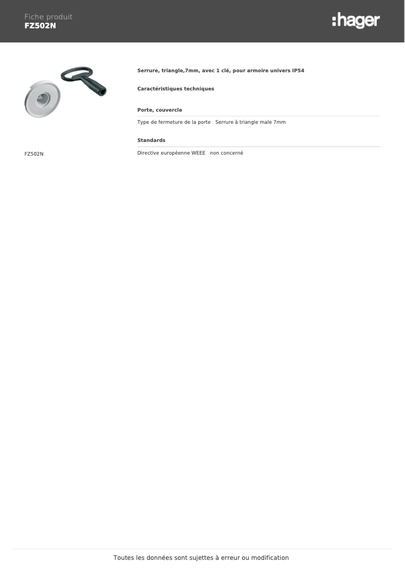 Page 1 de la notice Manuel utilisateur Hager FZ502N