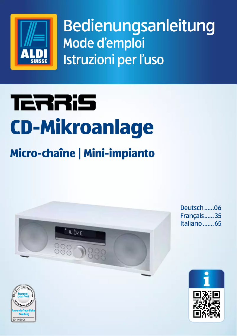 Page 1 de la notice Manuel utilisateur Terris MCD 264