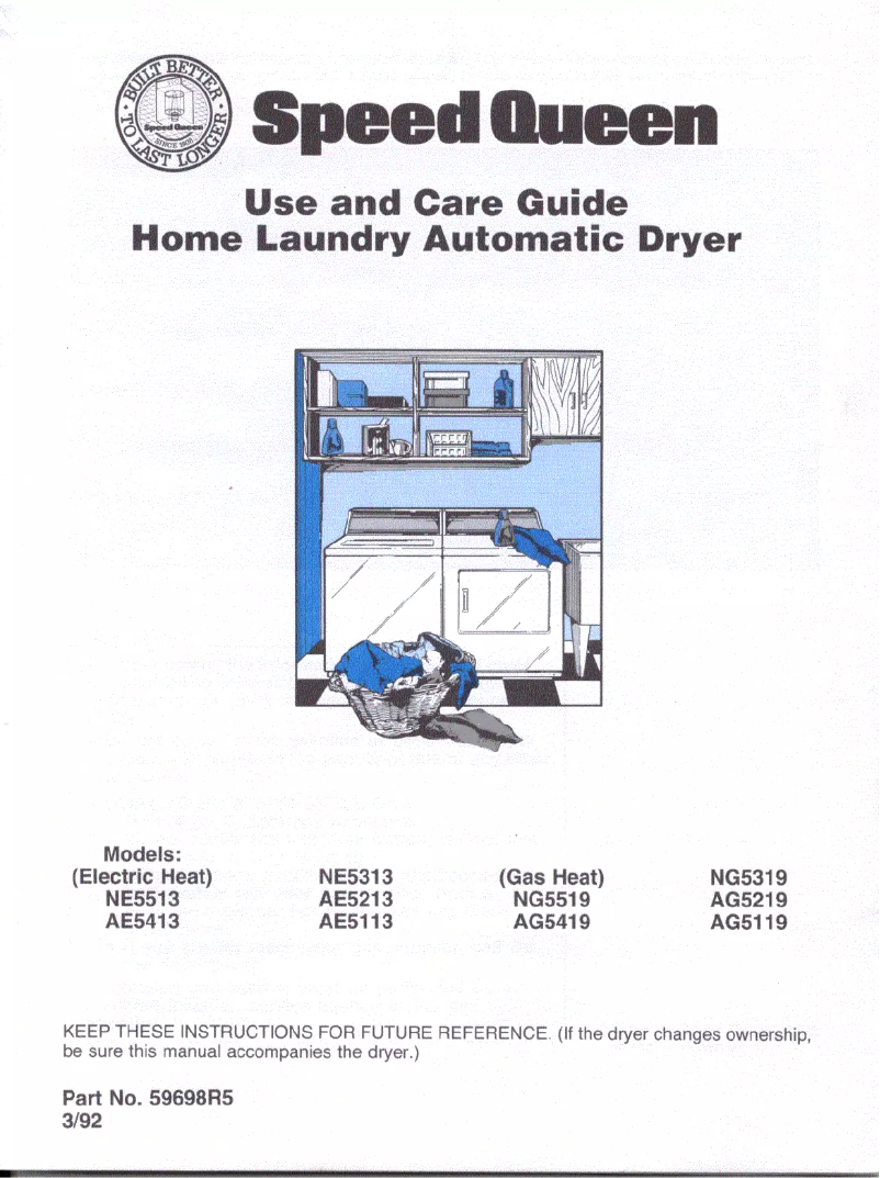 Page n°1 - Manuel utilisateur Speed Queen AG5419