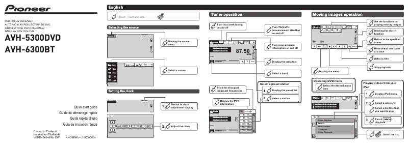 Page 1 de la notice Guide de démarrage rapide Pioneer AVH-6300BT