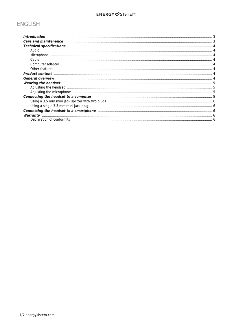 Page 1 de la notice Manuel utilisateur Energy Sistem Office 2