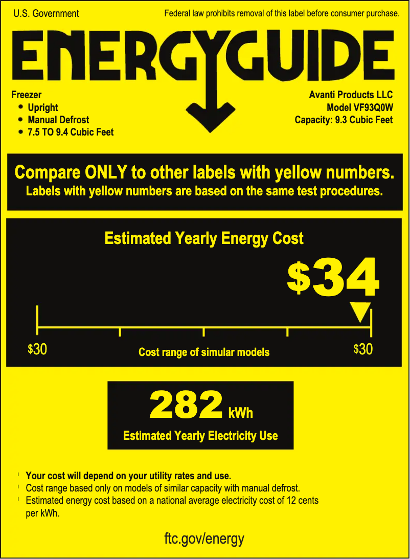 Page 1 de la notice Label énergétique Avanti VF93Q0W