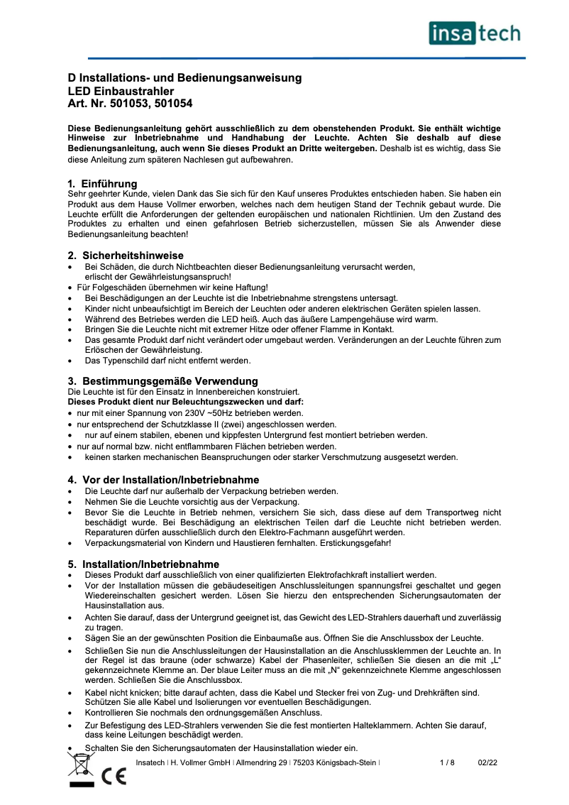 Page 1 de la notice Manuel utilisateur Insatech 501054