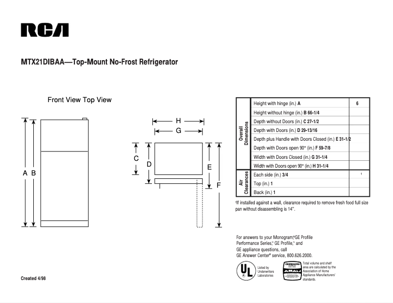 Page n°1 - Fiche technique RCA MTX21DIBAA