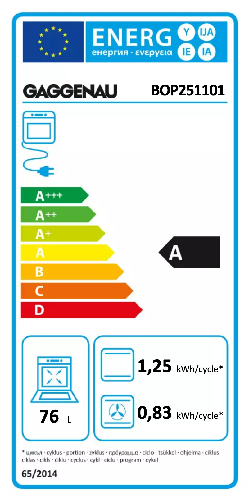 Page n°1 - Label énergétique Gaggenau BOP251101