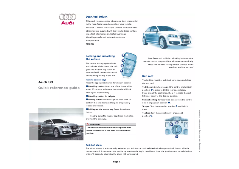 Page 1 de la notice Manuel utilisateur Audi S3 (2015)