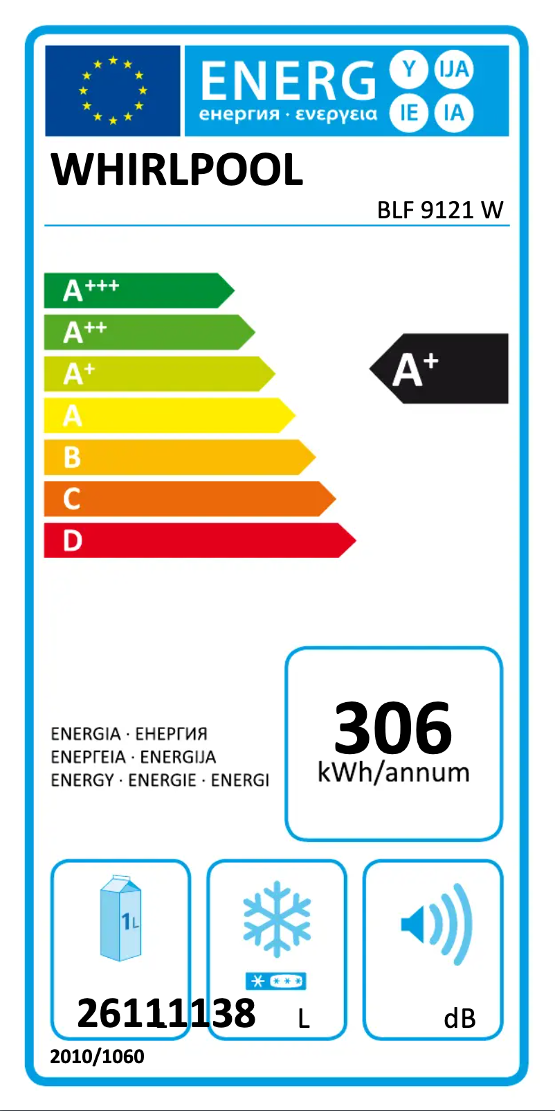 Page n°1 - Label énergétique Whirlpool BLF 9121 W