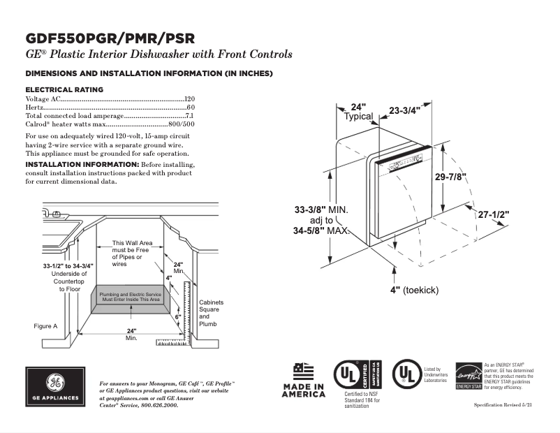 Page n°1 - Fiche technique GE GDF550PGRBB