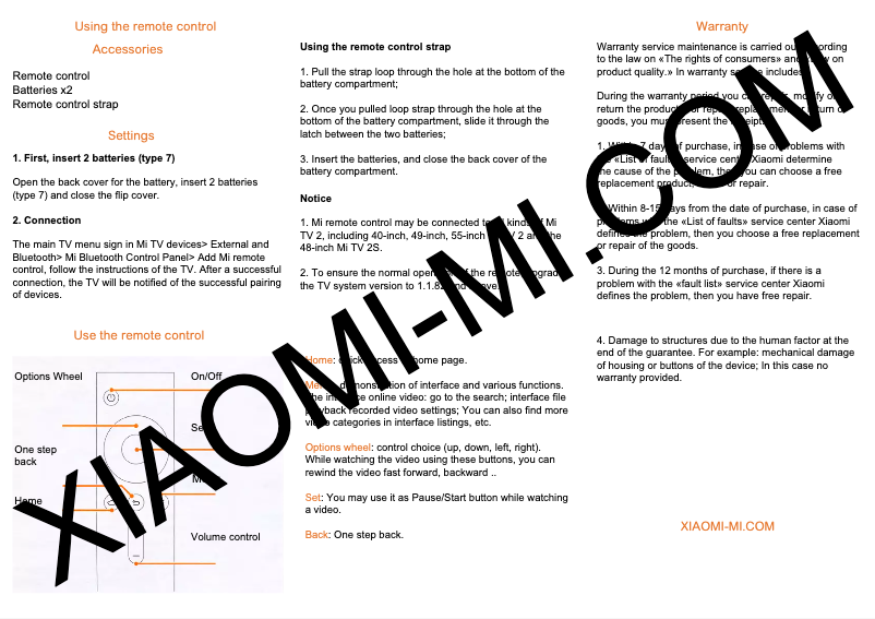 Image de la première page du manuel de l'appareil Mi Bluetooth Remote Control