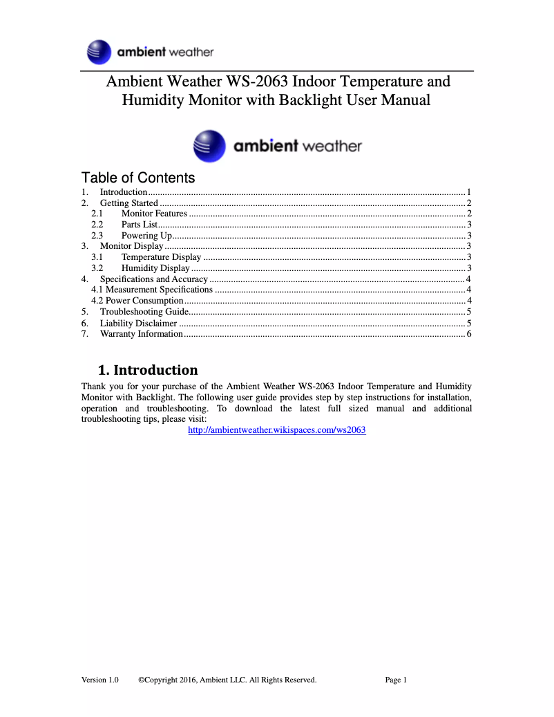 Image de la première page du manuel de l'appareil WS-2063