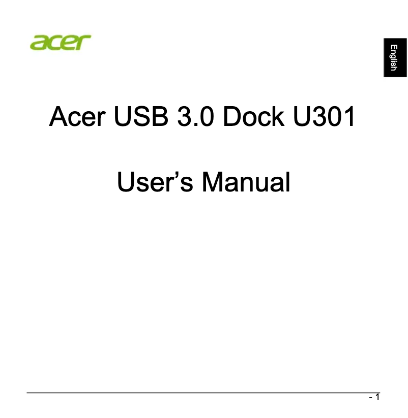 Page 1 de la notice Manuel utilisateur Acer USB 3.0 Dock U301