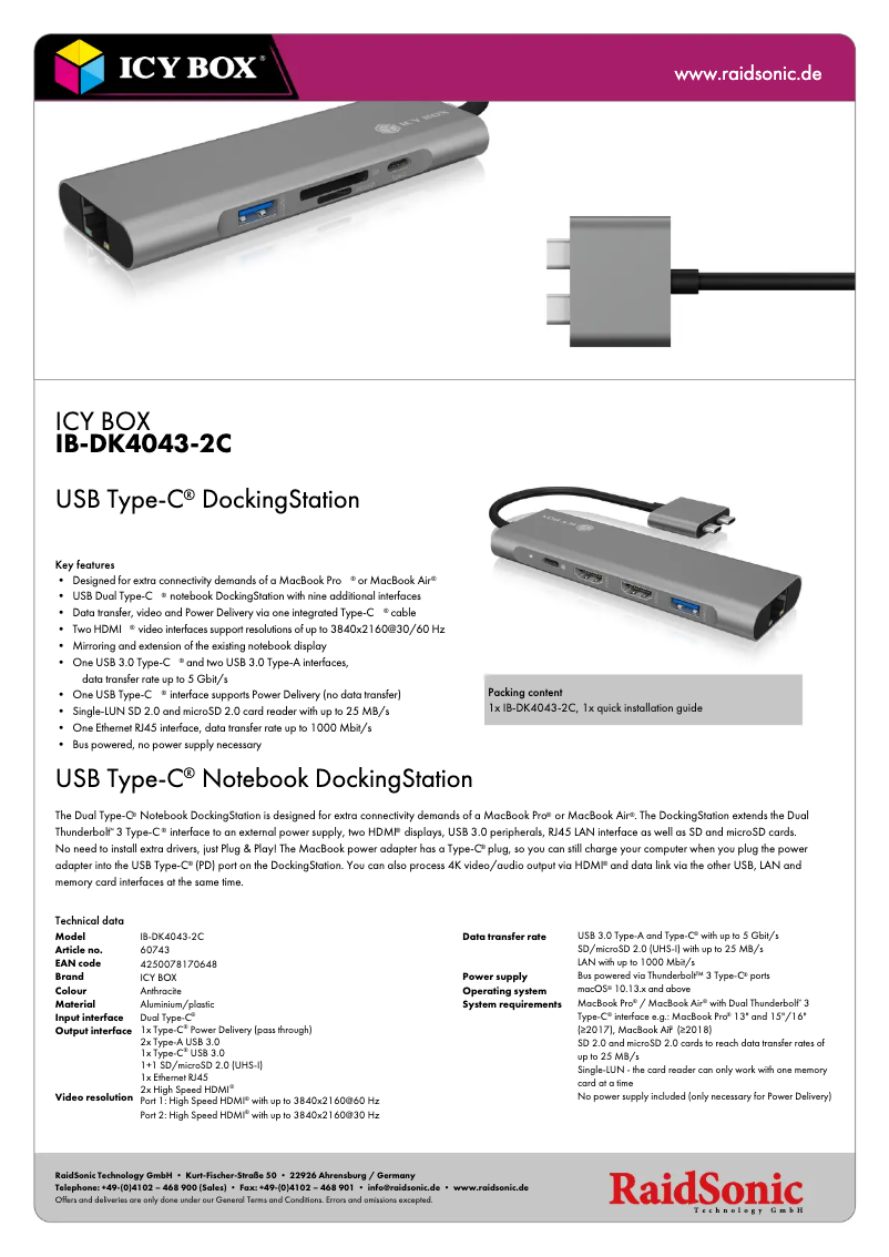 Page n°1 - Fiche technique Icy Box IB-DK4043-2C