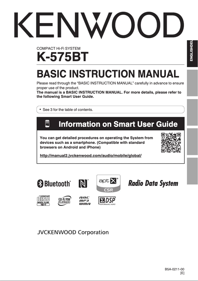 Page 1 de la notice Manuel utilisateur Kenwood K-575BT-S