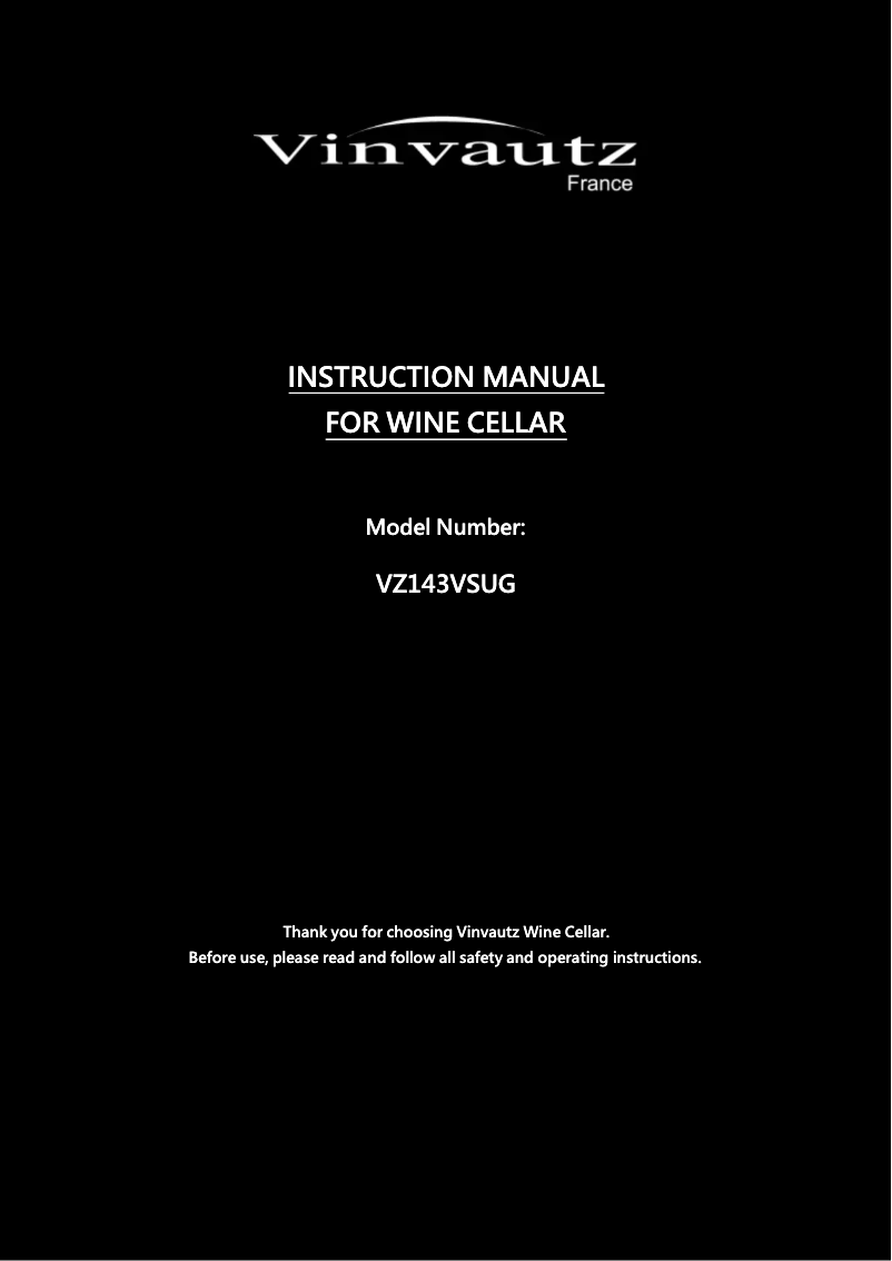 Page 1 de la notice Manuel utilisateur Vinvautz VZ143VSUG