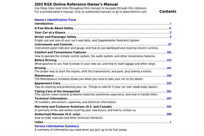 Page 1 de la notice Manuel utilisateur Acura RSX (2003)