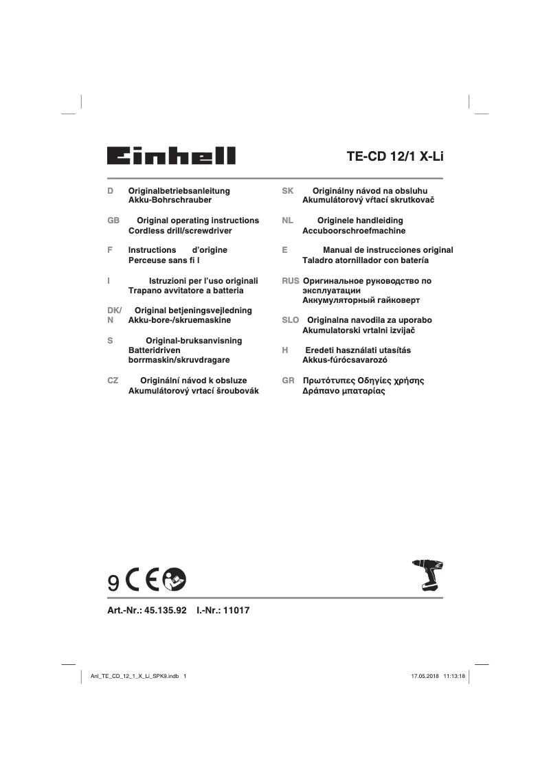 Page 1 de la notice Manuel utilisateur Einhell TE-CD 12/1 X-Li