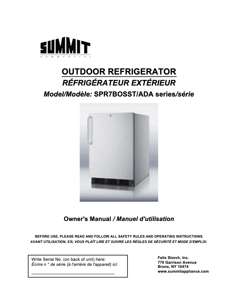 Page 1 de la notice Manuel utilisateur Summit SPR7BOSST