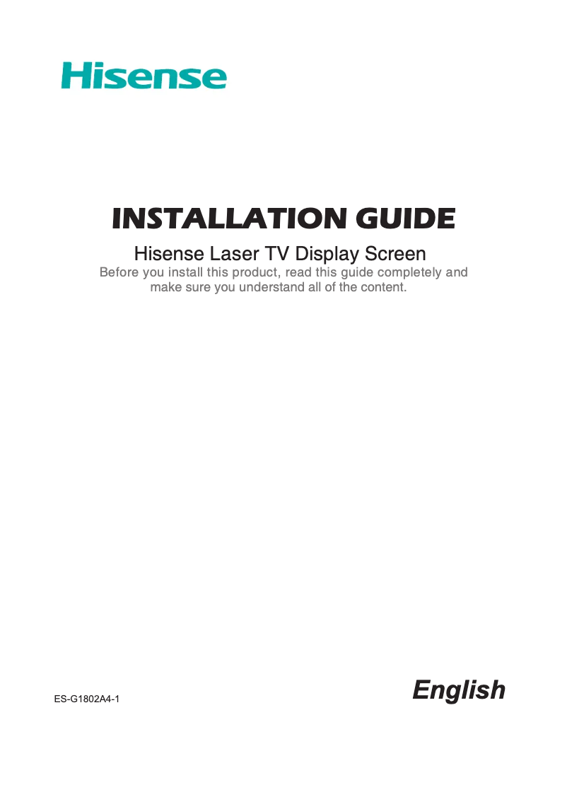 Page 1 de la notice Guide d'installation Hisense 100L5F
